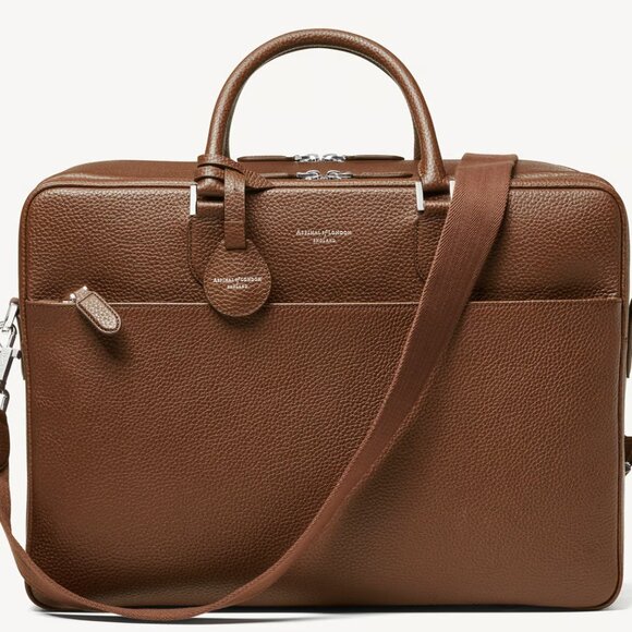 Aspinal London 48 Hour Mount Street Duffle Weekender Brown Leather Travel Bag - Picture 1 of 8
